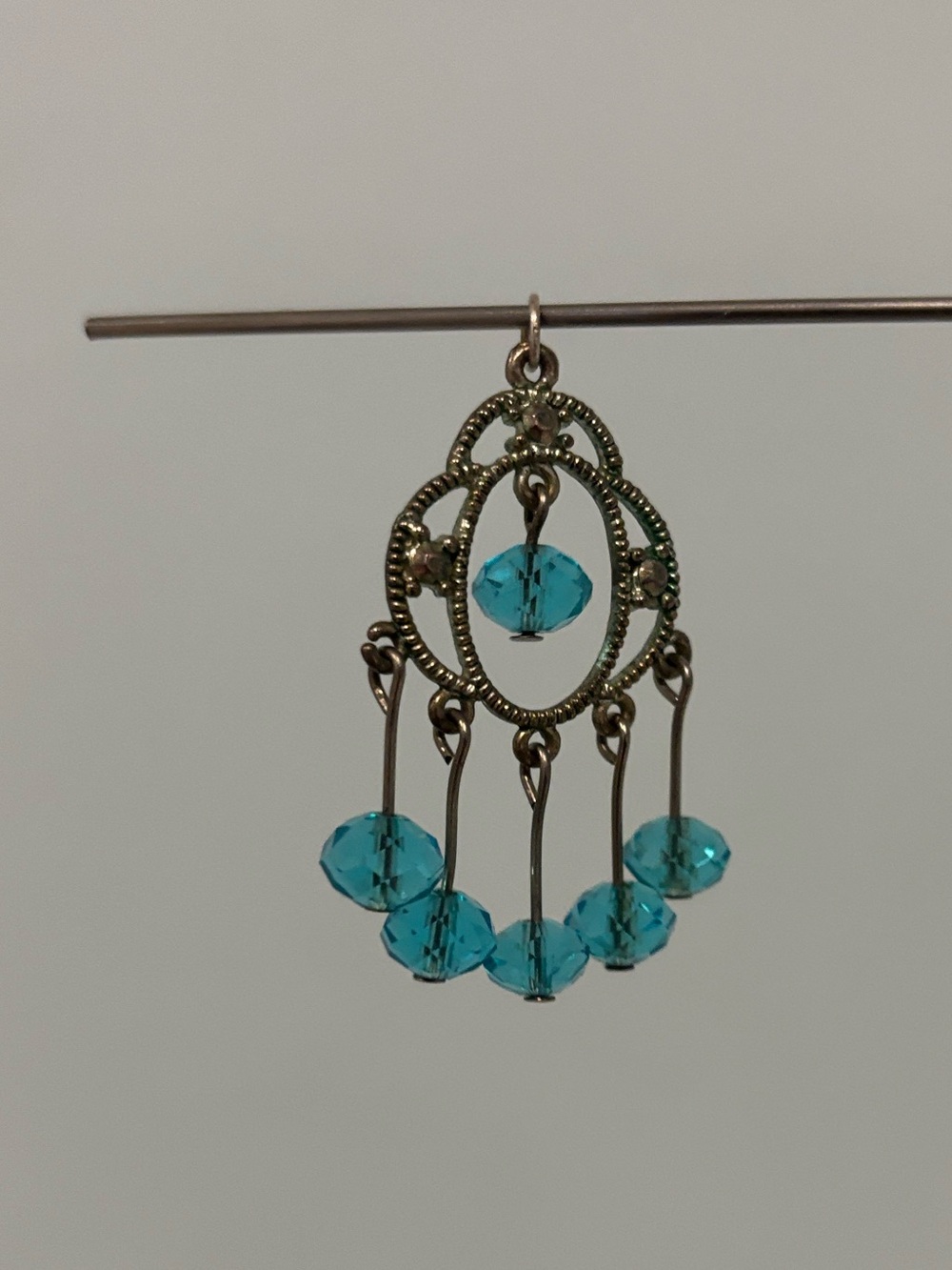 Vintage-Style Blue Glass/Crystal Bead Drop Pendant